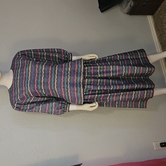 Vtg COLOURS 1980s Power Pastel Striped Drop Waist Skirt Bow Top Set - Picture 2 of 16